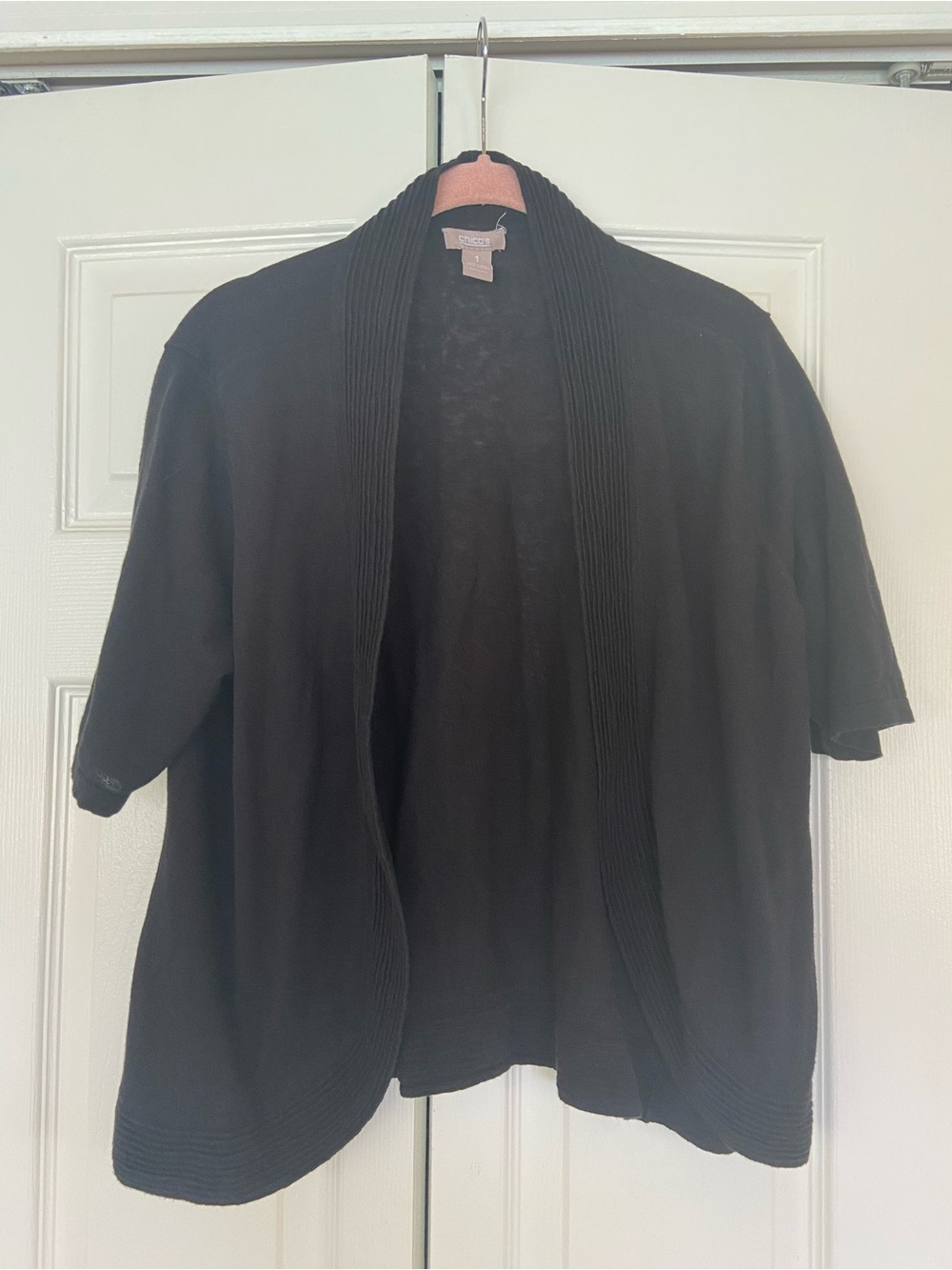 Chico's Black Short-Sleeve Open-Front Cardigan